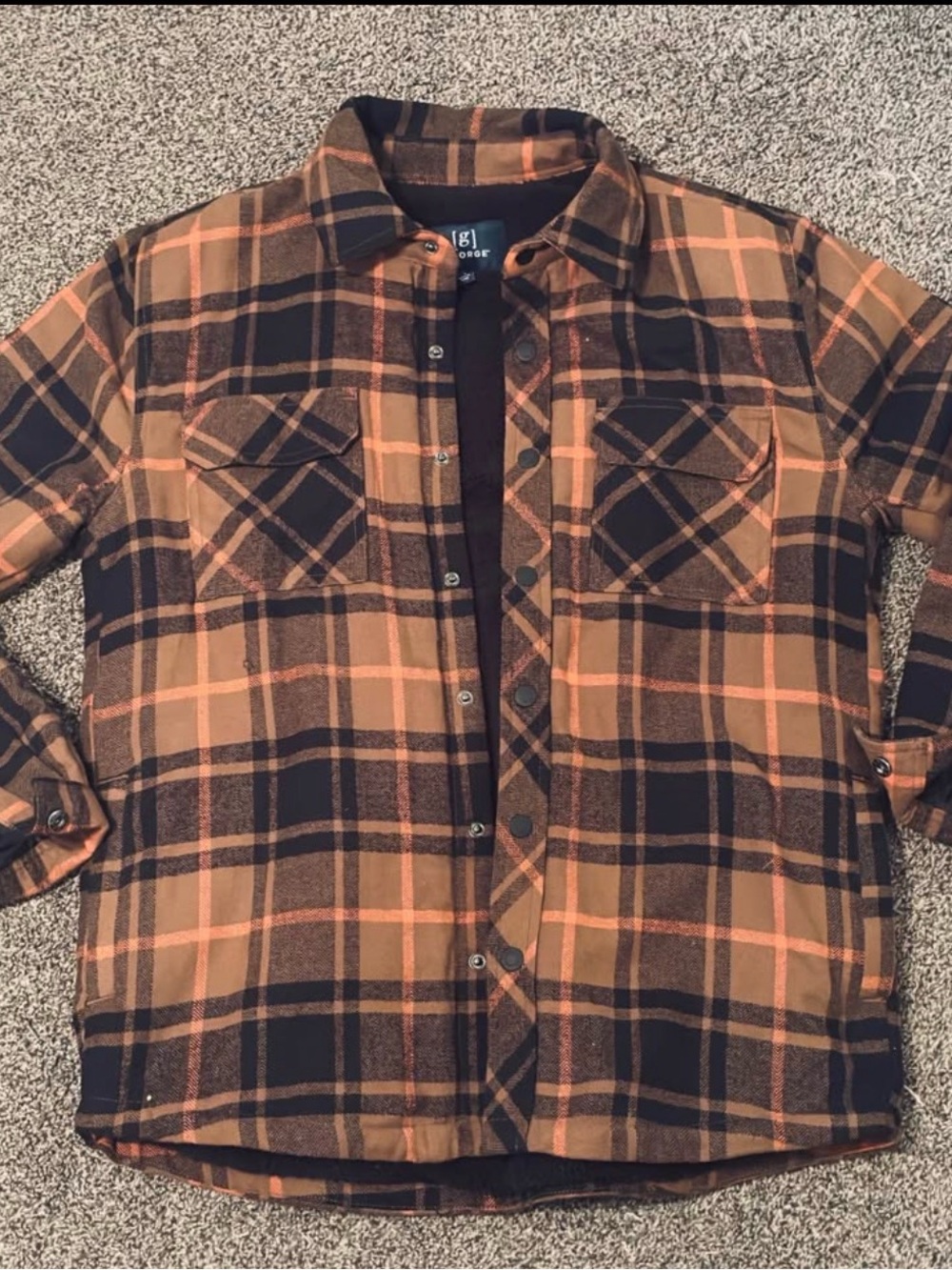 George Sherpa Lined Jacket Black with Orange Plaid Accent